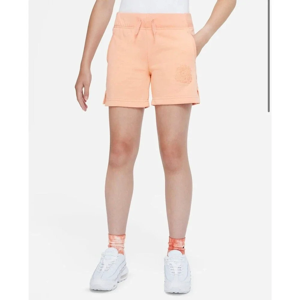 Nike Sportswear Club Big Kids' (Girls') French Terry Shorts in Pink Coral Medium